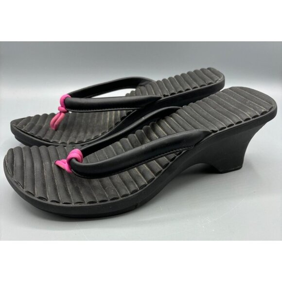 Crocs Shoes - Crocs Womens Black‎ Cabana Wedge Flip Flops Size 10 Black & Pink